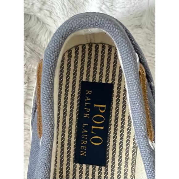 Ralph Lauren Polo Canvas SANDER Blue Slip On Boat Shoes Mens 9.5 Leather Laces - Picture 6 of 10